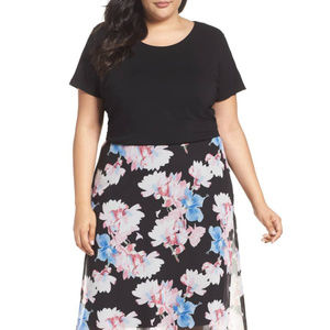 Poetic Bouquet Floral Chiffon Overlay Sheath Midi